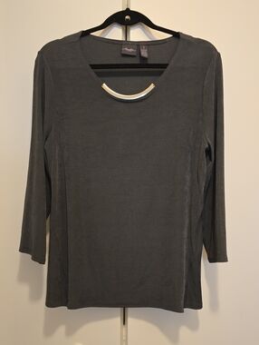 Travelers By Chico's Long-Sleeve Scoop Neck Top with Gold Accent Bar